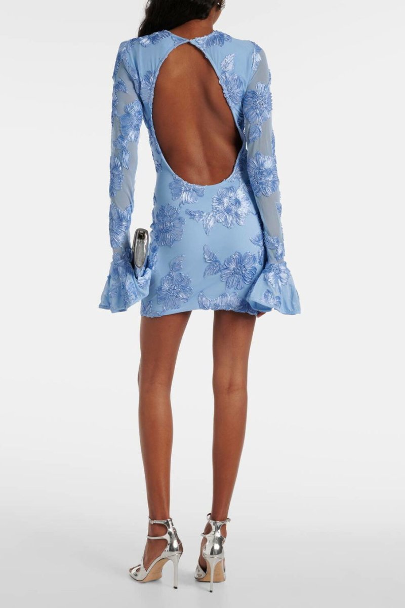 Chic Norma Backless Embroidered Mesh Mini Dress Silhouette Collection