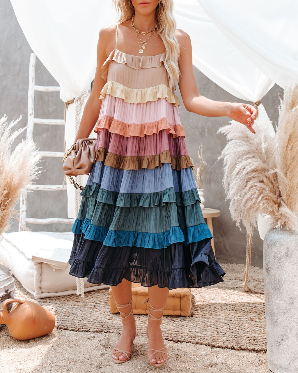 Tones Autumn Ruffle Tiered Midi Dress