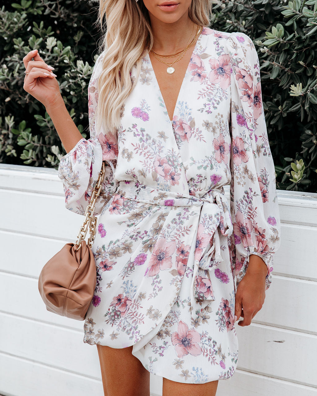 Avant Flower Balloon Sleeve Chiffon Wrap Dress