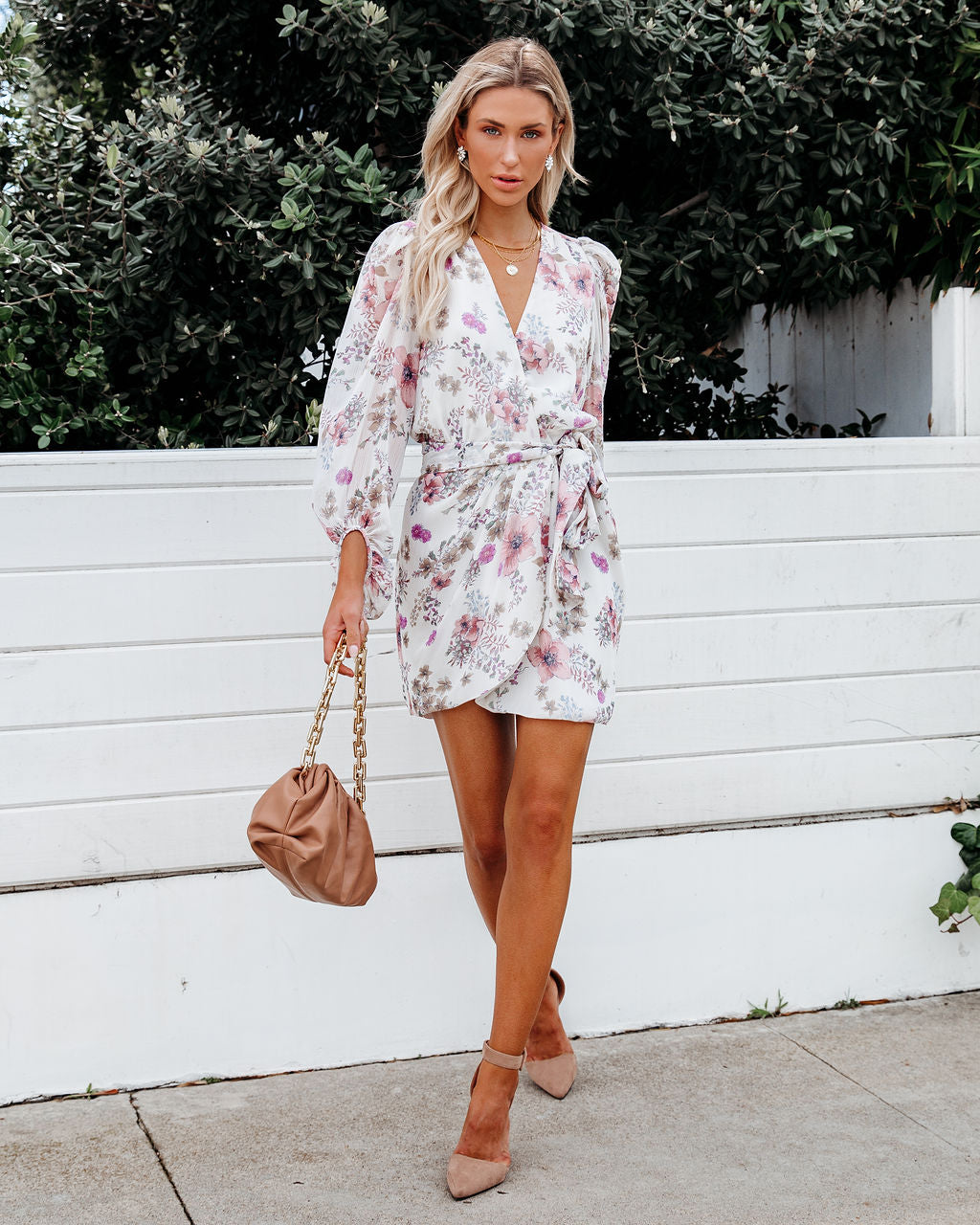 Avant Flower Balloon Sleeve Chiffon Wrap Dress