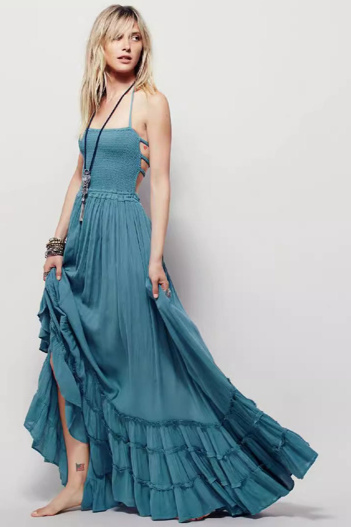 Backless Edition Bohemian Beach Cotton Maxi Boho Dress