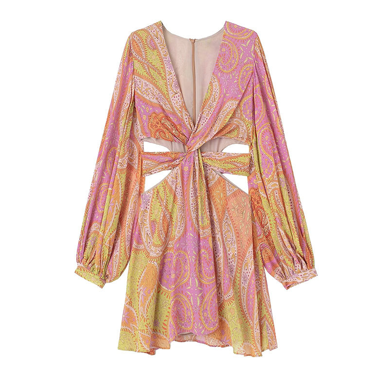 Minimalist Sol Printed V Neck Mini Dress Statement Occasion Edit