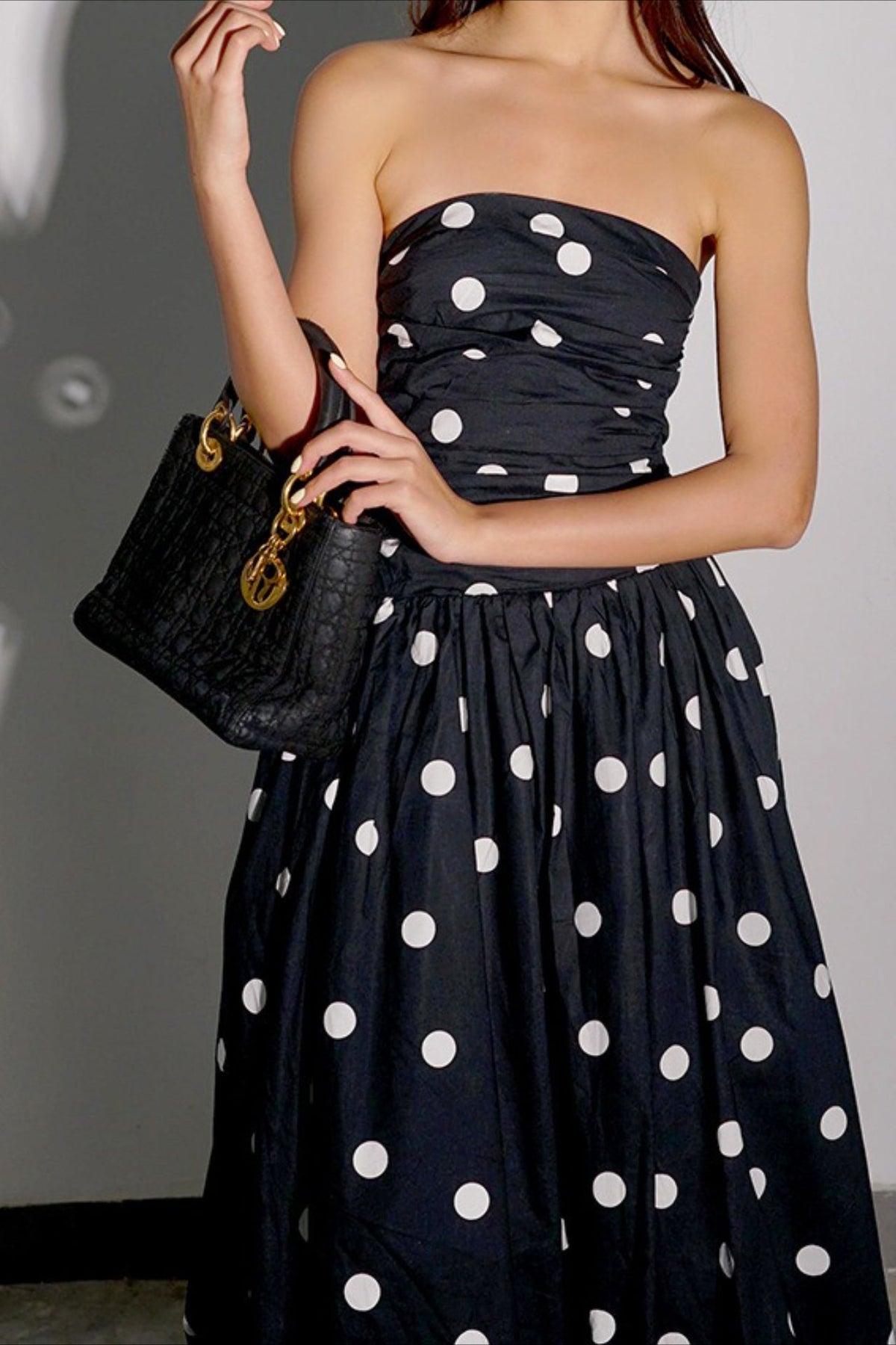 Dot Polka Strapless Bodycon Midi Dress