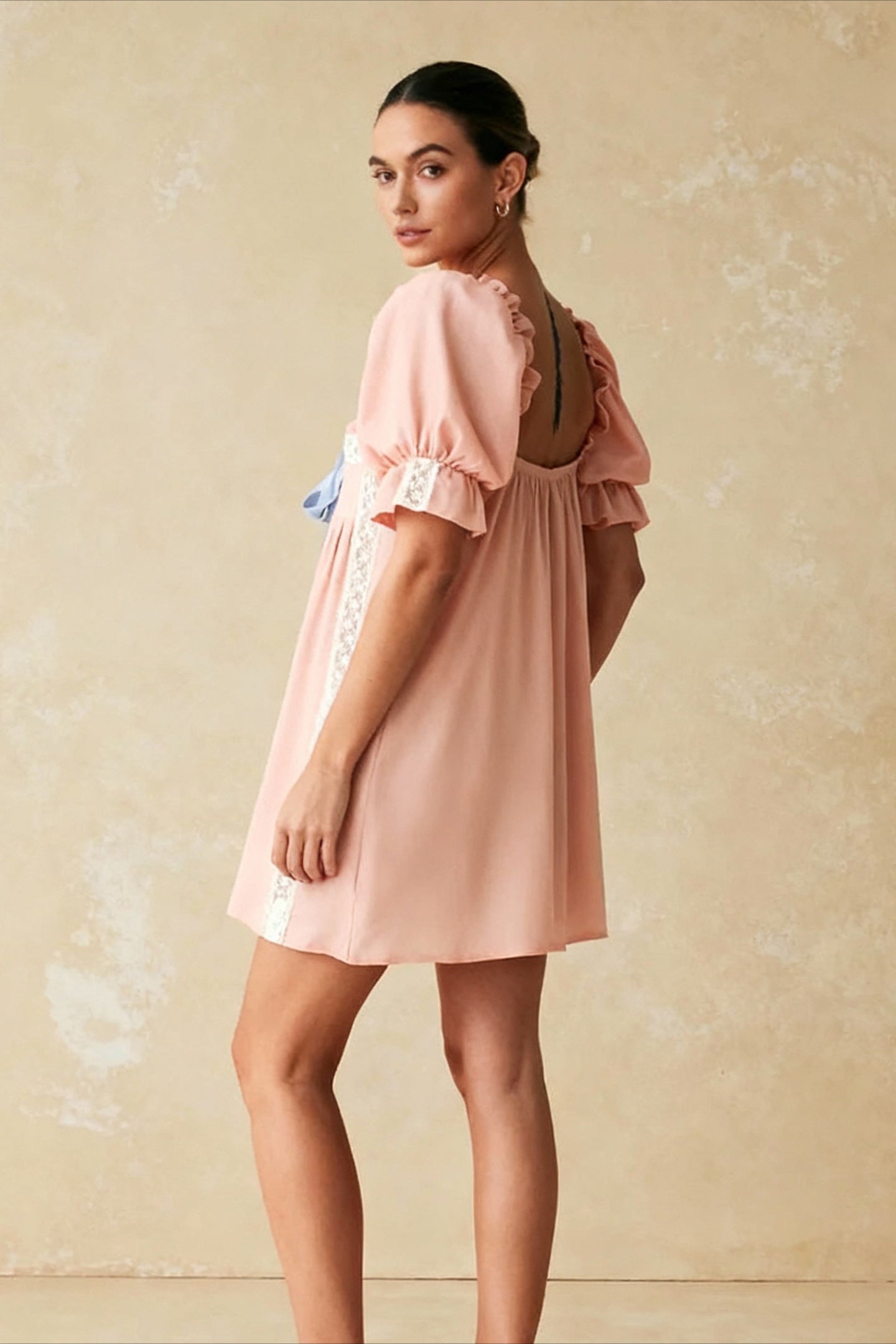 Neck Square Puff Sleeve Mini Dress