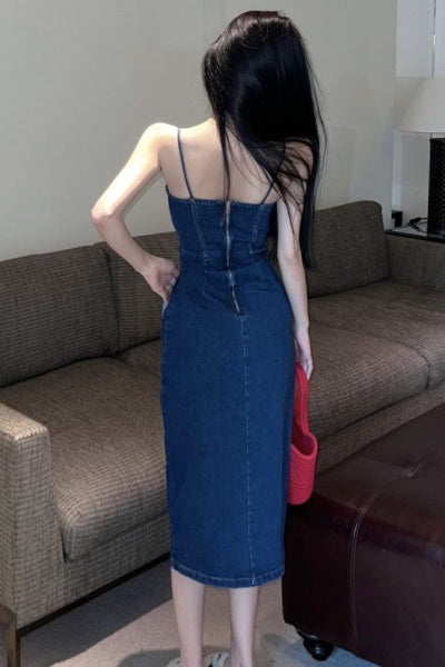 Retro Edition Split Maxi Denim Dress