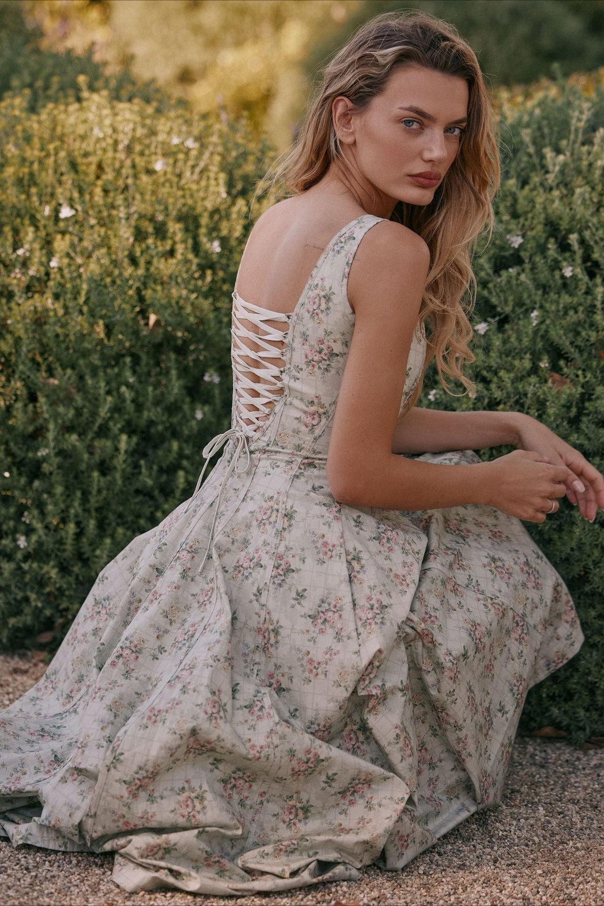 Shoulder Off Tie Strap Midi Dress