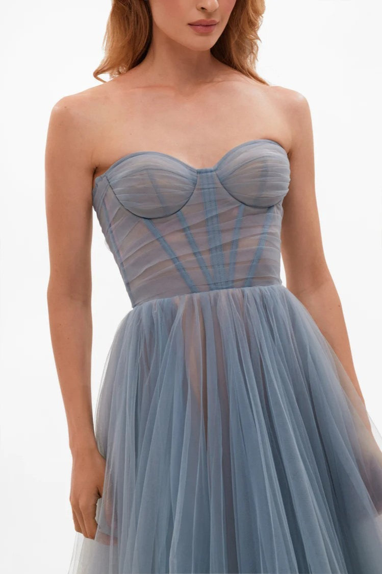 Off Shoulder Mesh Long Sleeved Prom Dress