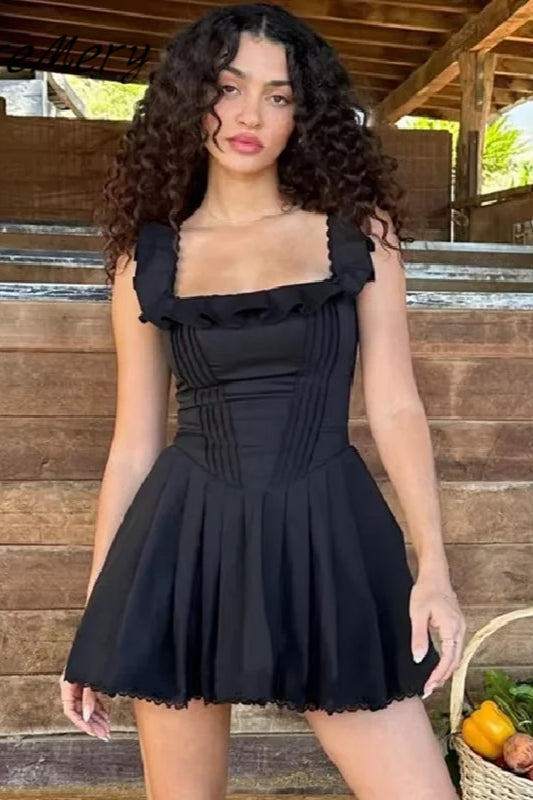 Neck Square Ruffle Mini Dress