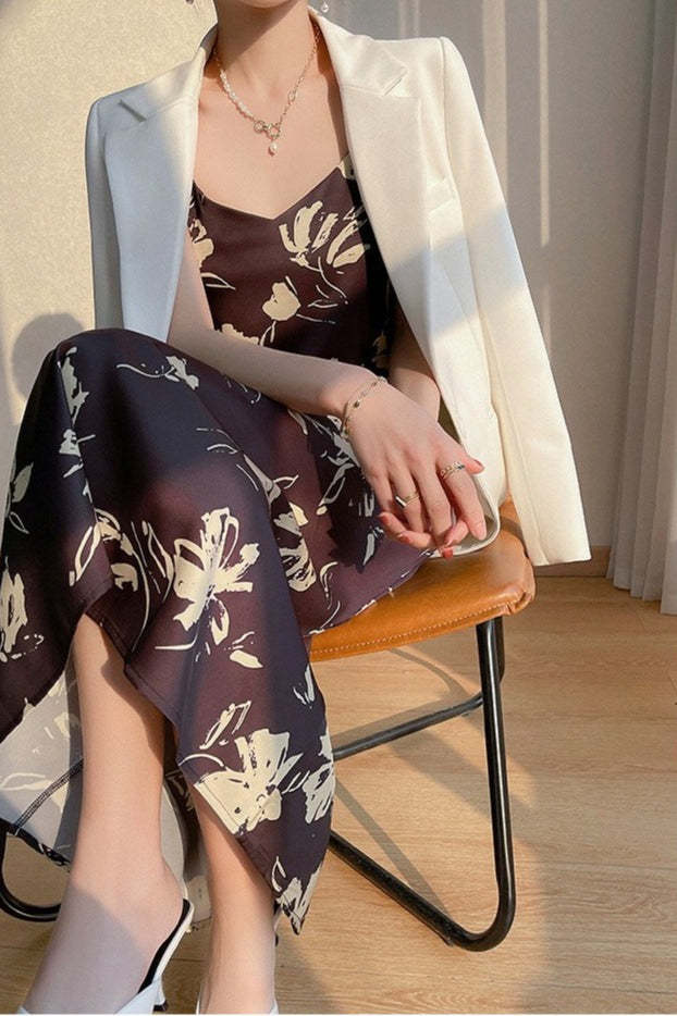 Floral Edition Triacetate Satin VNeck Cami Maxi Dress