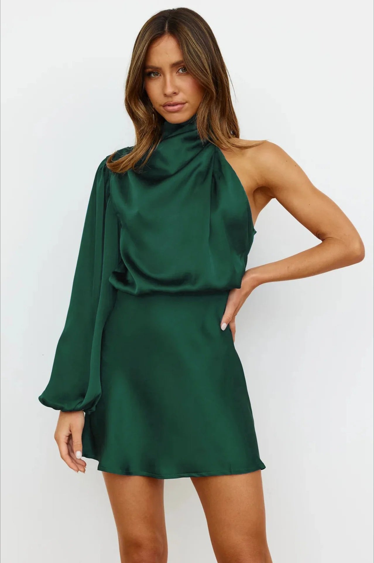 One Satin Shoulder Mini Dress