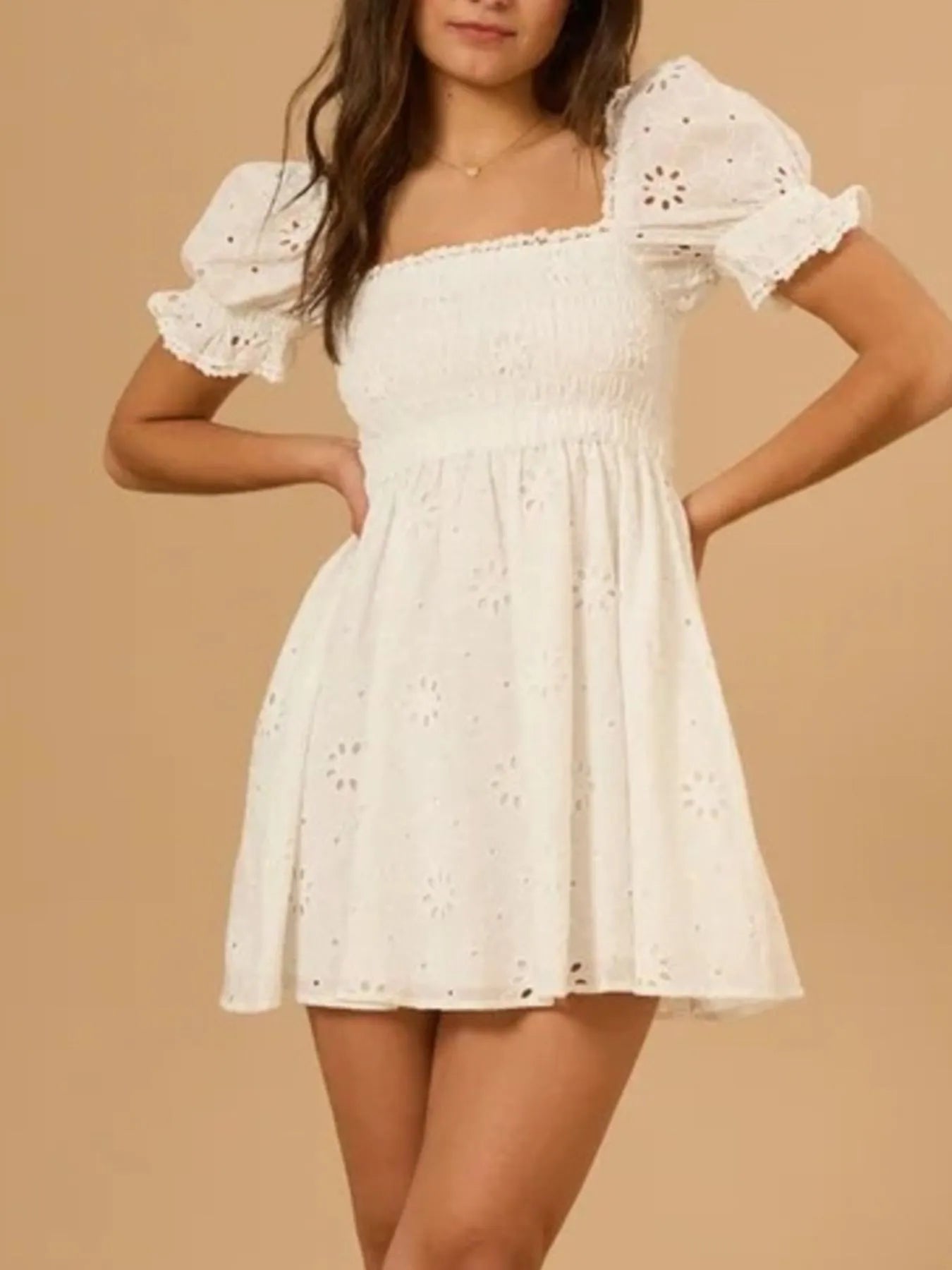 Exclusive Maddalena Puff Sleeve Open Back Mini Dress Boutique Collection