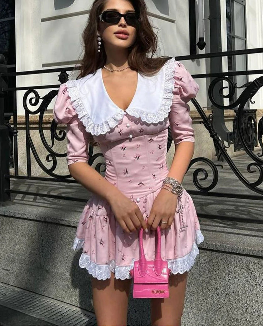 Patchwork Lace Doll Collar Mini Dress