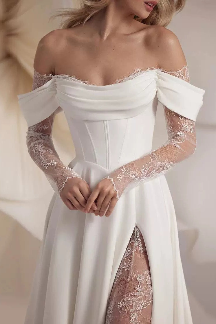 Off Shoulder Train Graceful White Wedding Dress