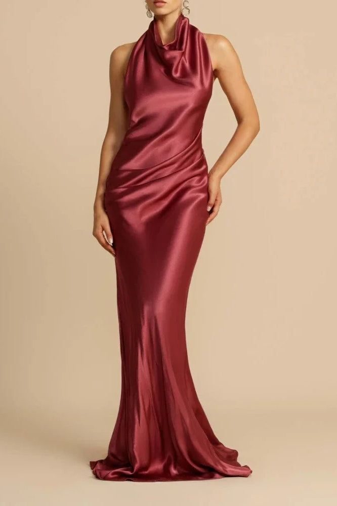 Satin Edition Halter Neck Maxi Dress