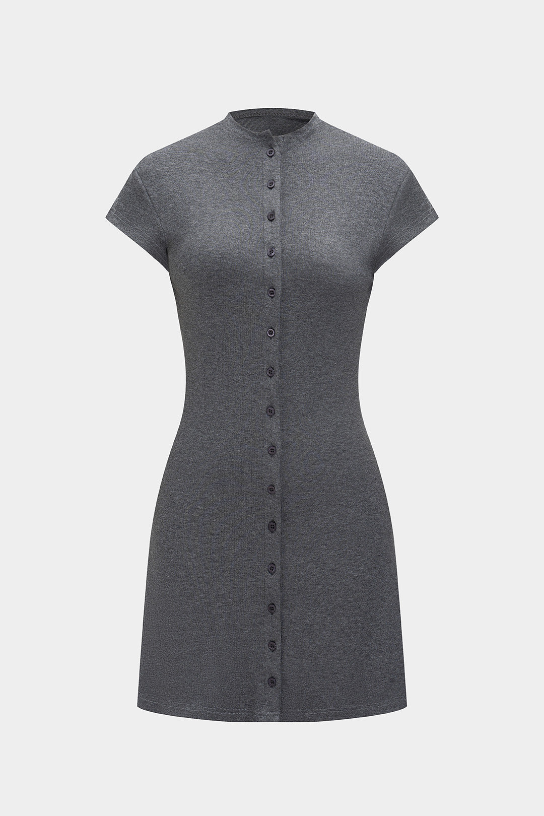 Color Solid A Line Button Short Sleeve Mini Dress