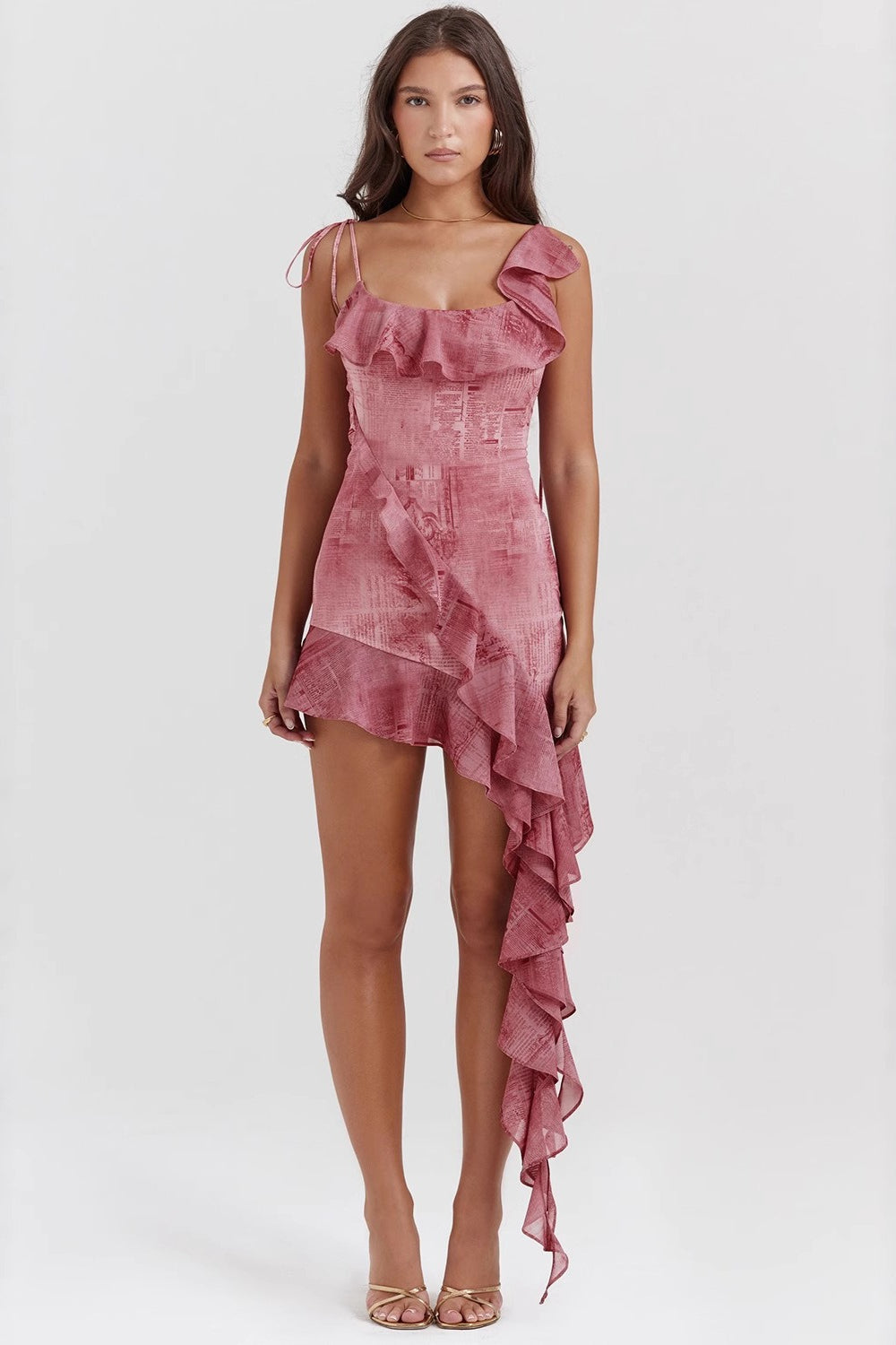 One Ruffled Shoulder Bodycon Midi Dress