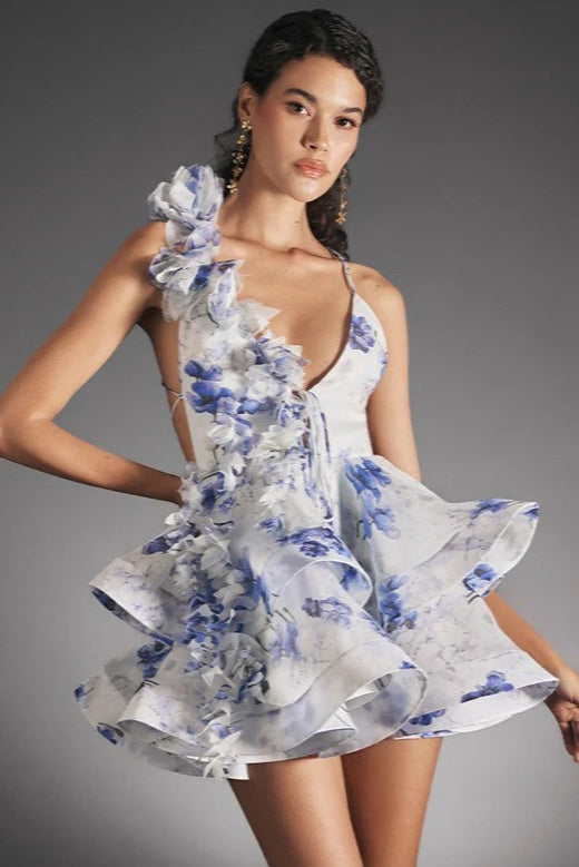 Out Cut Open Back Print Mini Dress