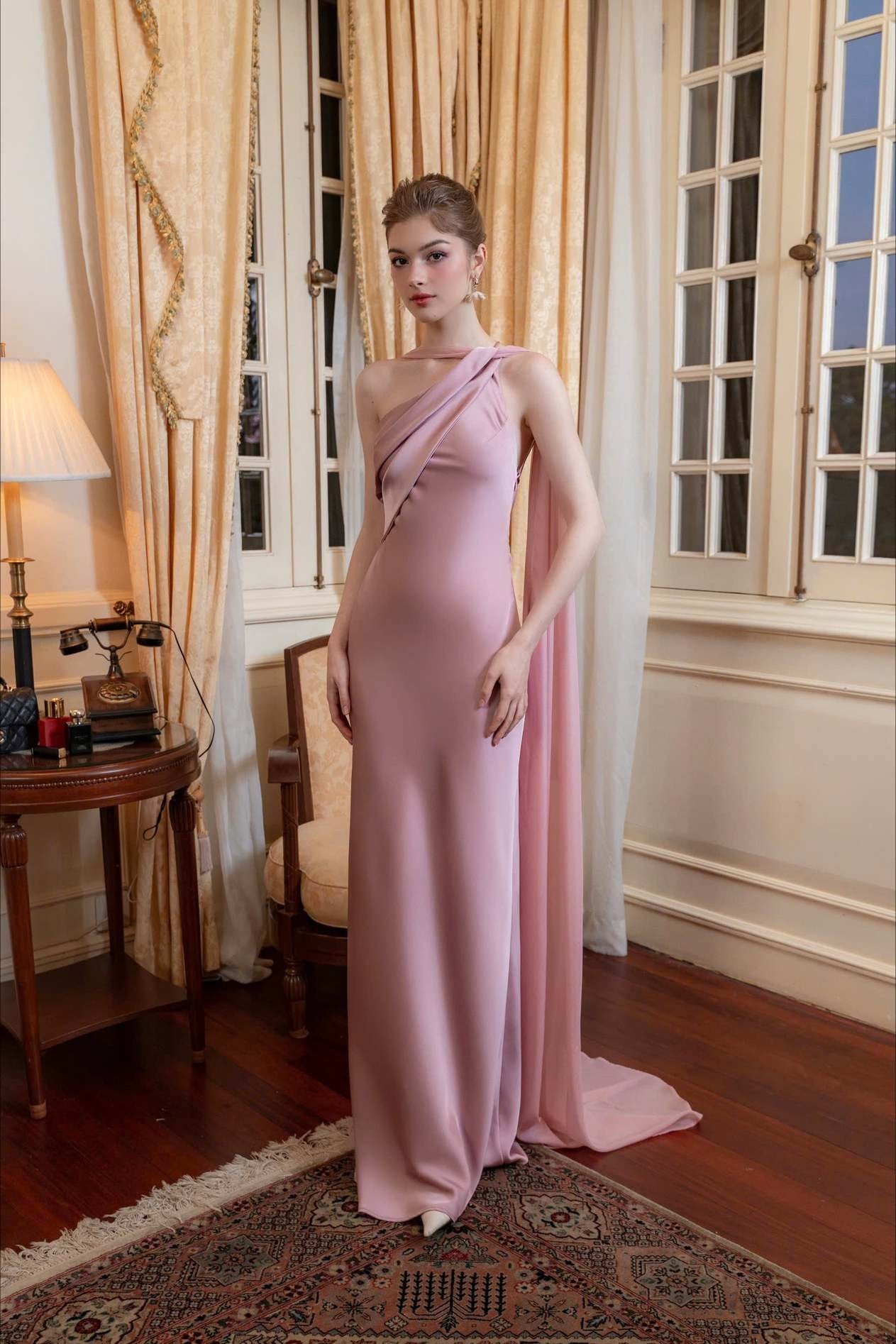 Satin Mermaid Slim Fit Graceful One Shoulder Solid Color Prom Dress