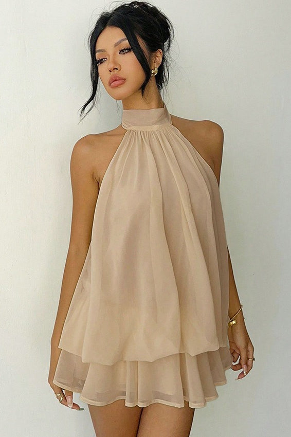 Halter Chiffon A Line Mini Dress