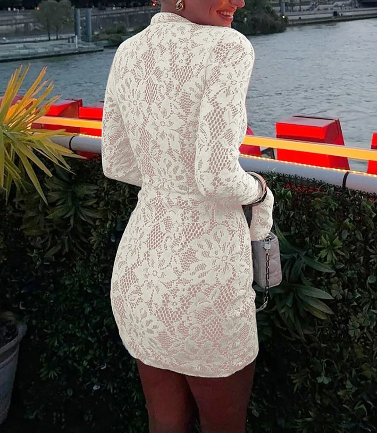 Patchwork Lace Button Flare Mini Dress