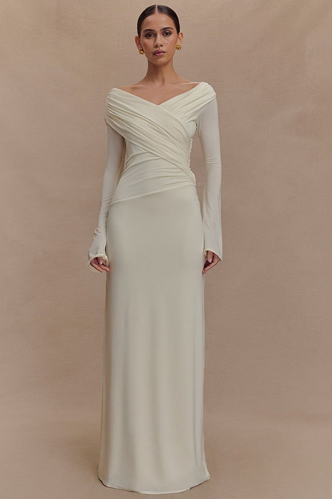 VNeck Shaped Fit Ruched Maxi Dress