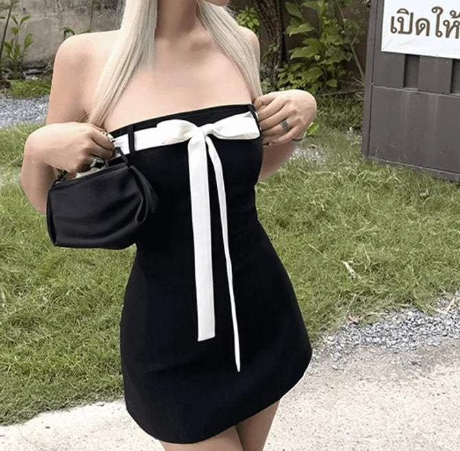 OffShoulder Bowknot ALine Mini Dress