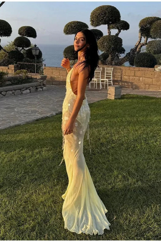 Stylish Sequins Backless Maxi Dress