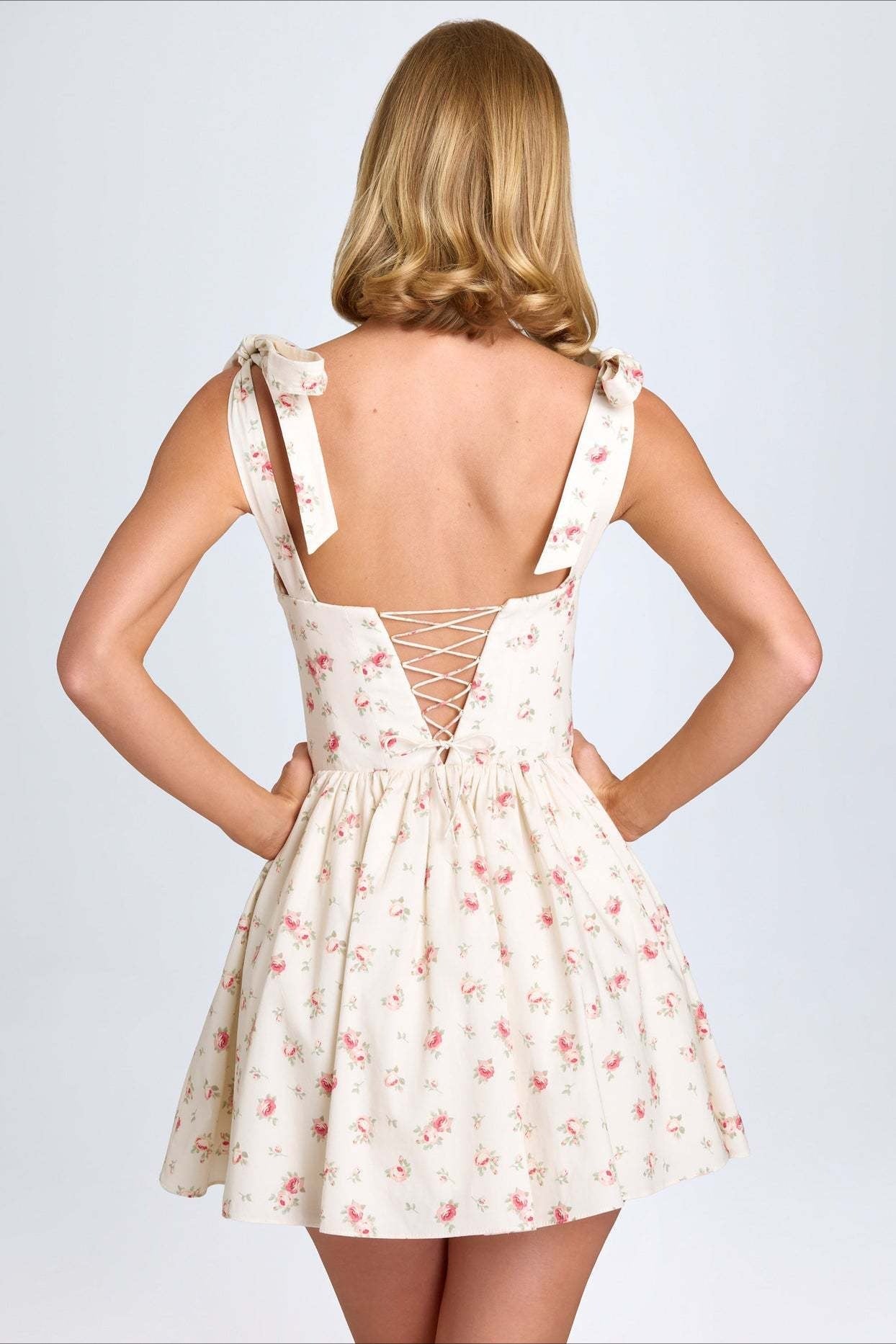 Neck Square Bow Tie Mini Dress