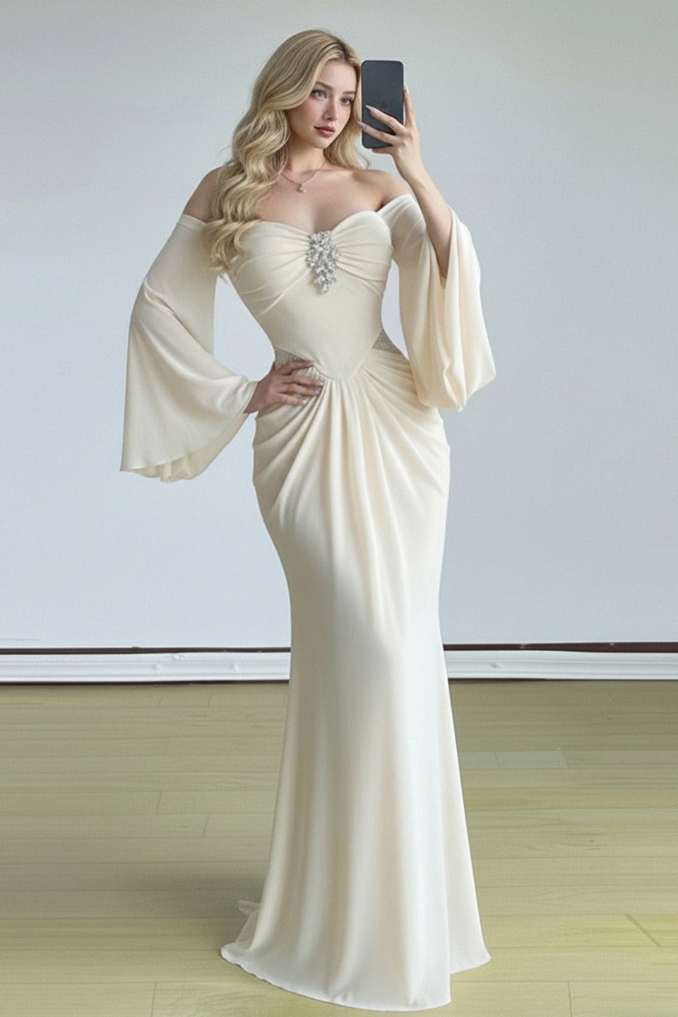Bell Sleeved Tube Bodycon Prom Dress