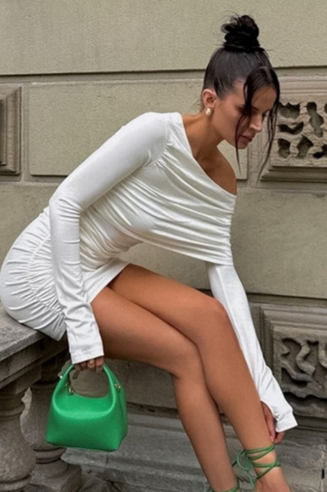 Ruched Asymmetric Mini Dress