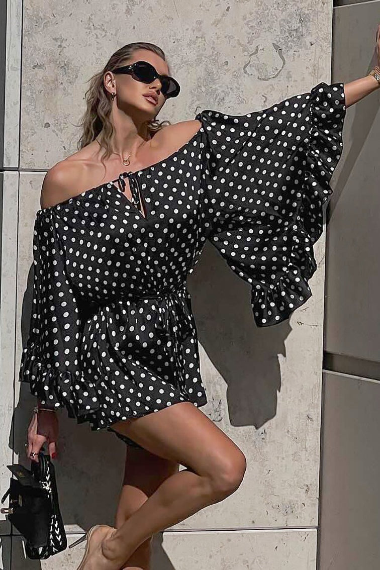 Dot Polka OffShoulder Ruffle Mini Dress