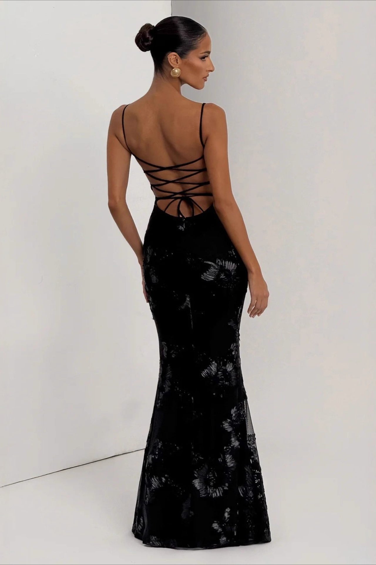 Bloom Applique Backless Maxi Formal Dress