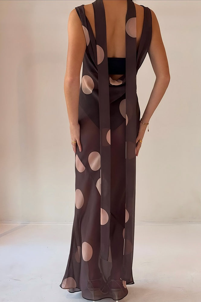 Retro Polka Dot Sleeveless Bodycon Maxi Dress