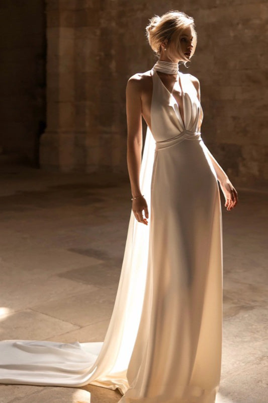 Graceful Halter Neck Cathedral Train Prom Dress