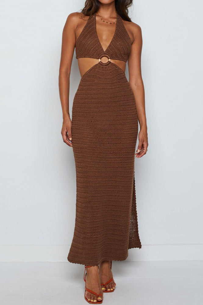 Neck V Cut Out Cover Up Vacation Dress