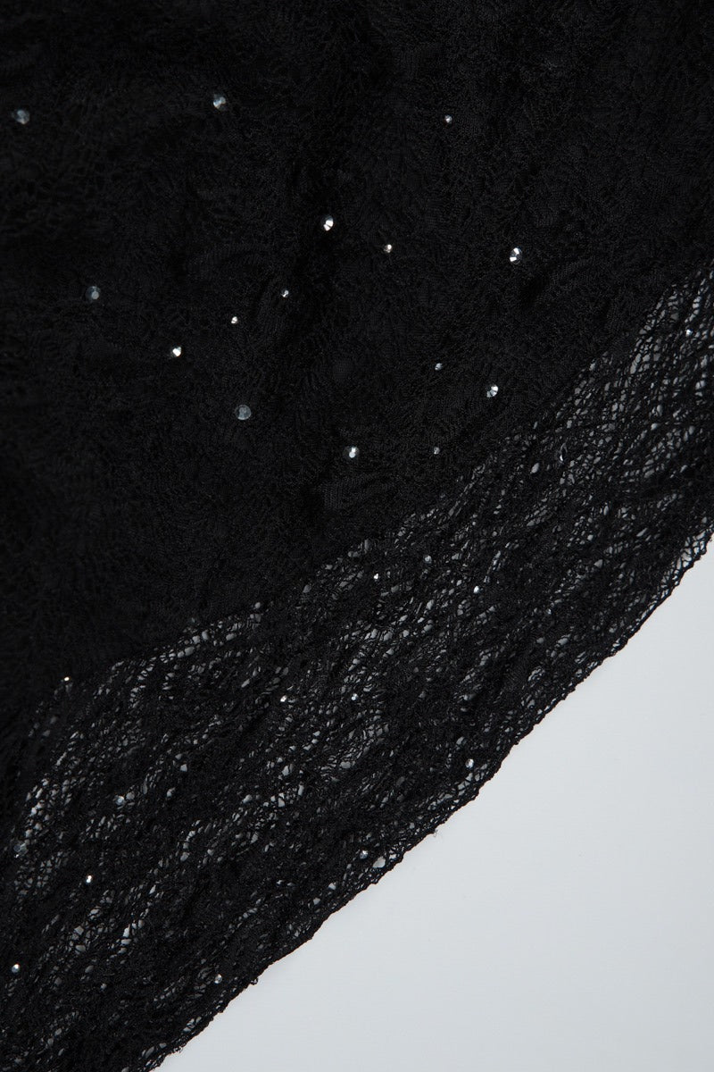 Turtleneck Solid Long Sleeve Lace Rhinestone Bodycon Mini Dress