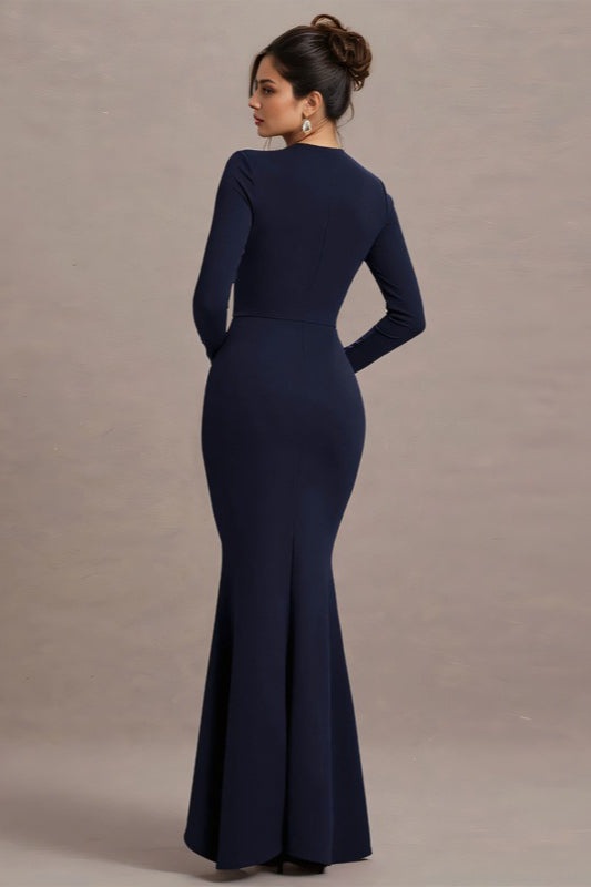 Ruffled Extended Sleeve Bodycon Maxi Dress