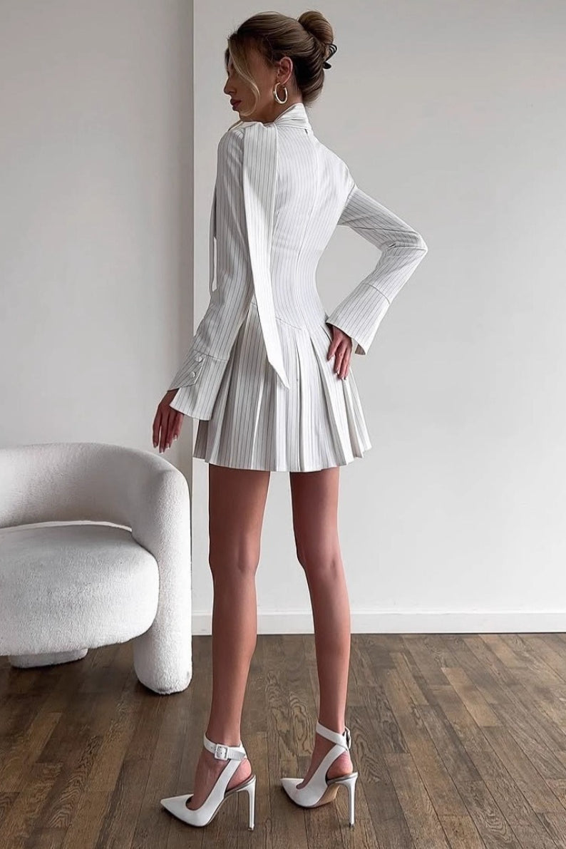 Sleeve Long Stripe Mini Dress