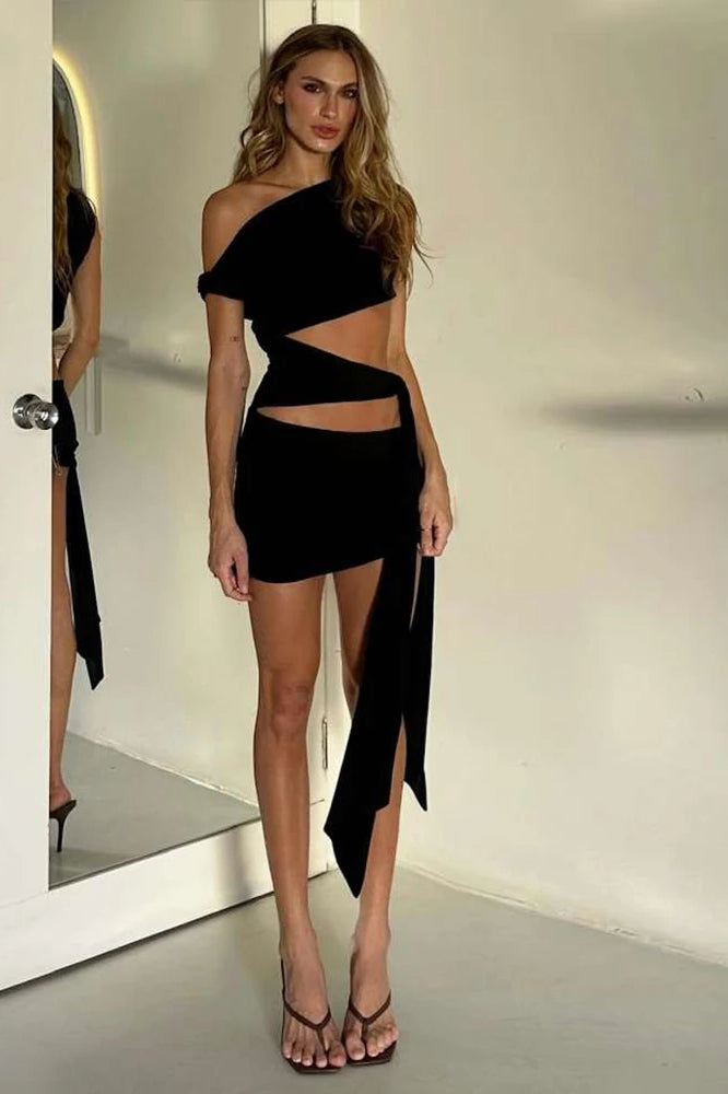 Hollow Irregular Mini Dress