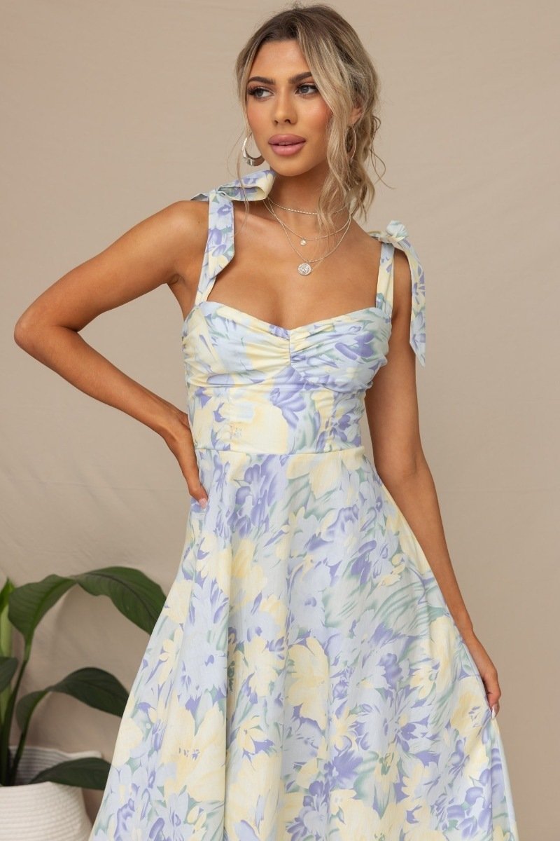 Premium Salomé Printed Midi Dress with Straps Designer Edit