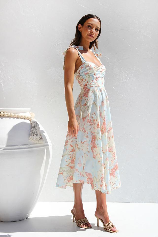 Premium Salomé Printed Midi Dress with Straps Designer Edit