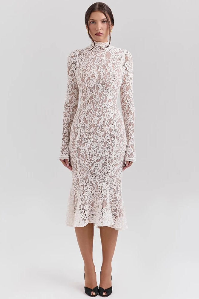 Long Lace Sleeve Midi Dress