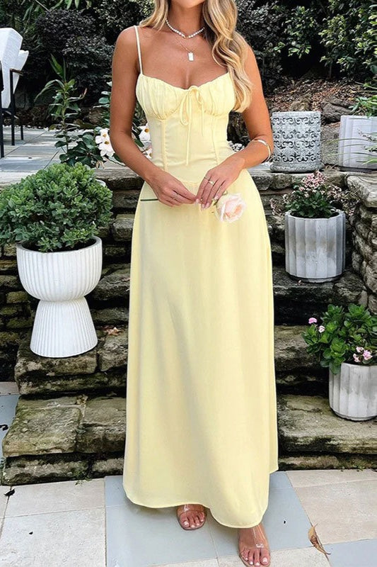 Graceful Tied Waist A Line Solid Color Prom Dress