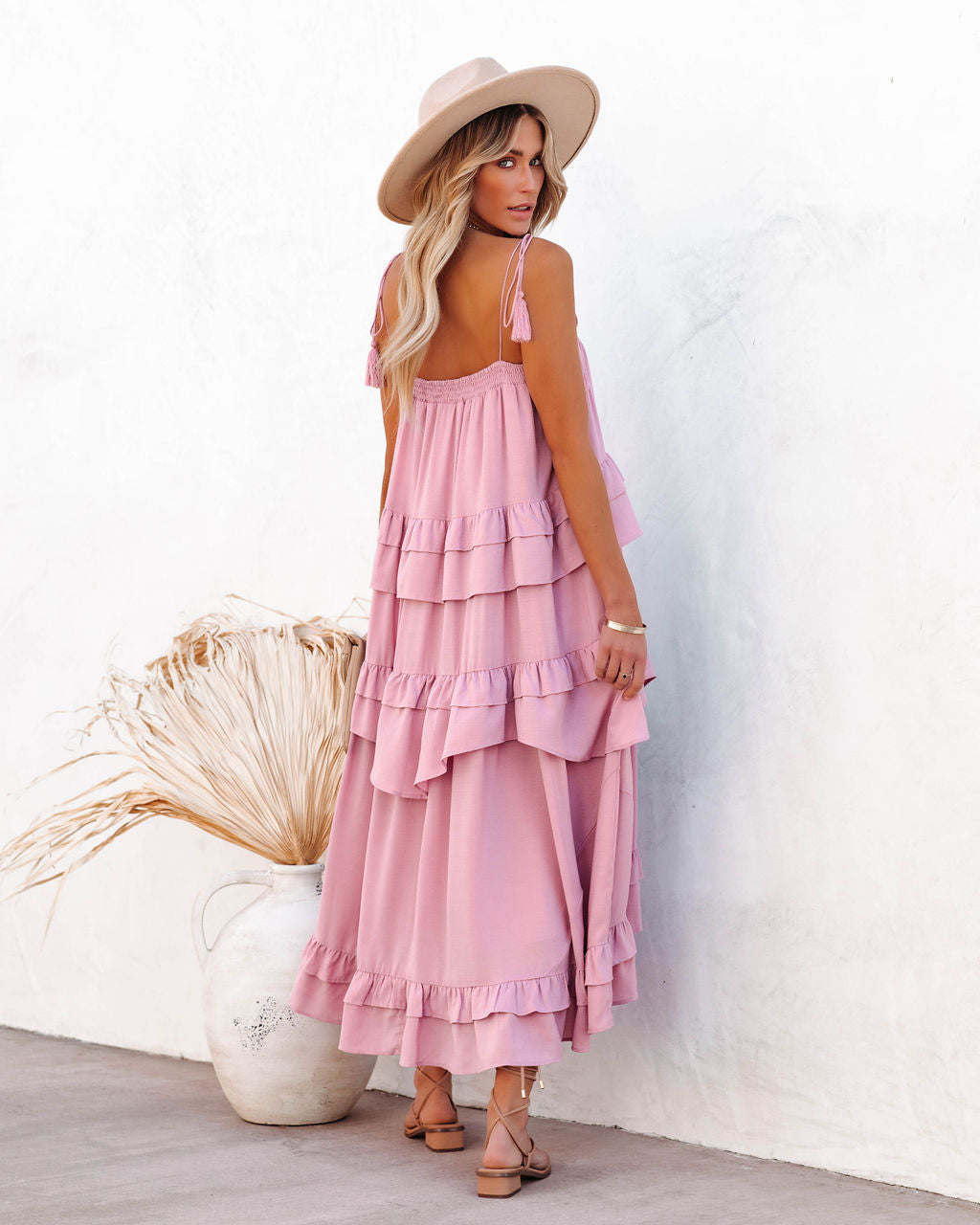 Tiered Brisbane Tassel Midi Dress Mauve