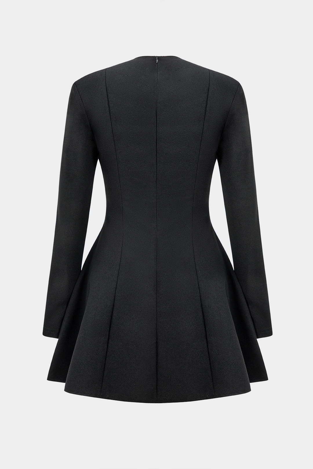 V Solid neck Fake Pockets And Zipper Mini Dress