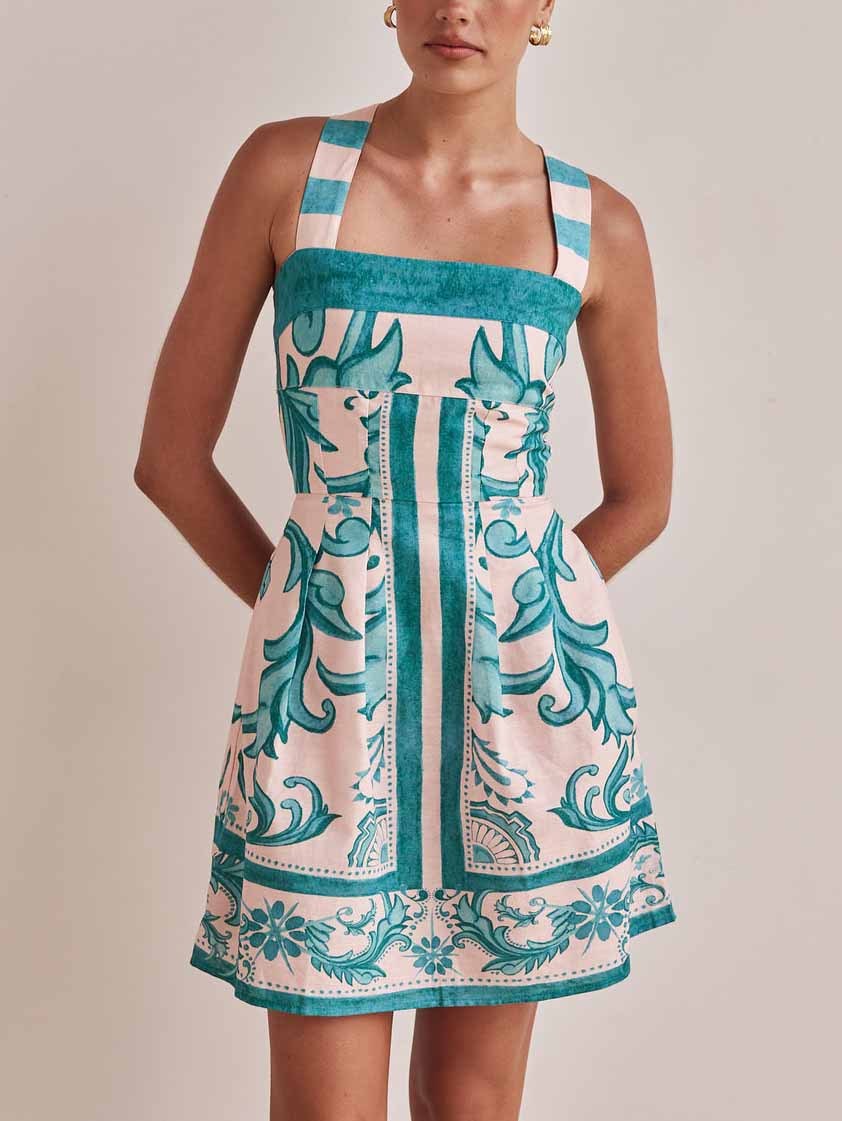 Exquisite Painted Botanical Print Camisole Mini Dress