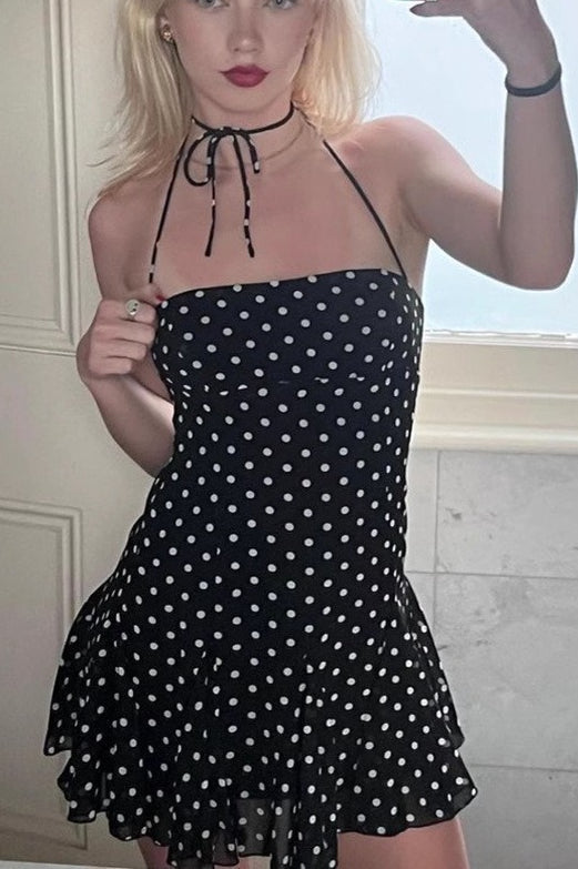 Dot Polka Halter Neck Backless Bodycon Mini Dress