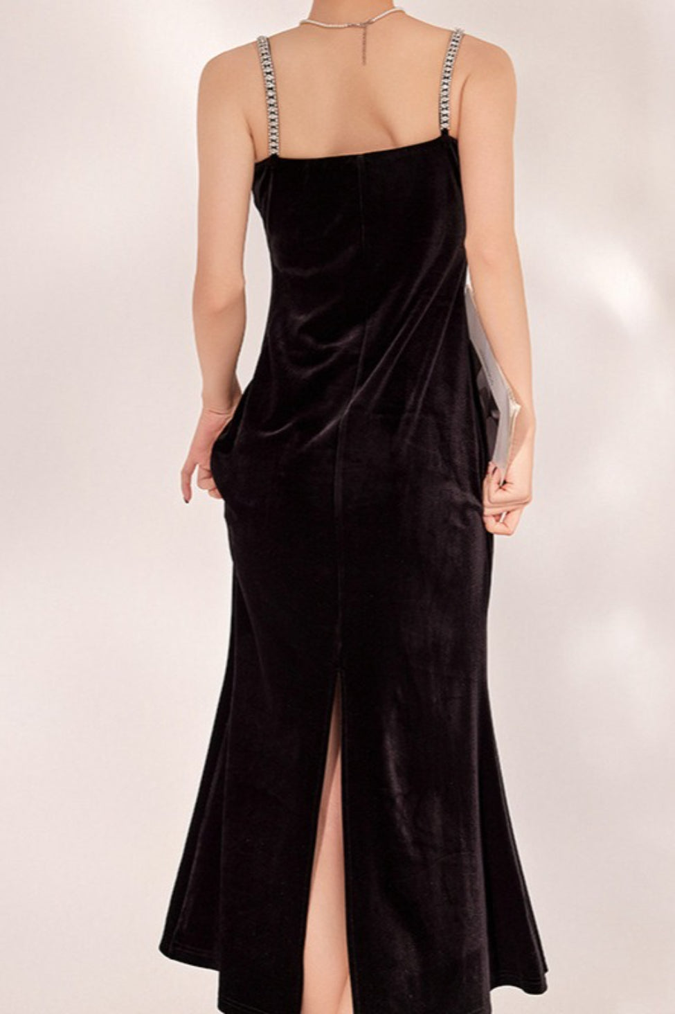 Attractive Velvet Strappy Backless Maxi Dress