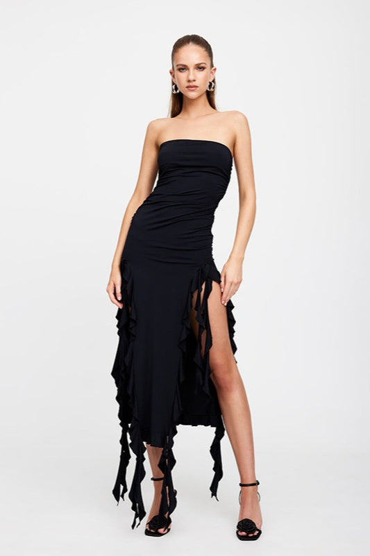 Ruffle Strapless Beach Vacation Dress