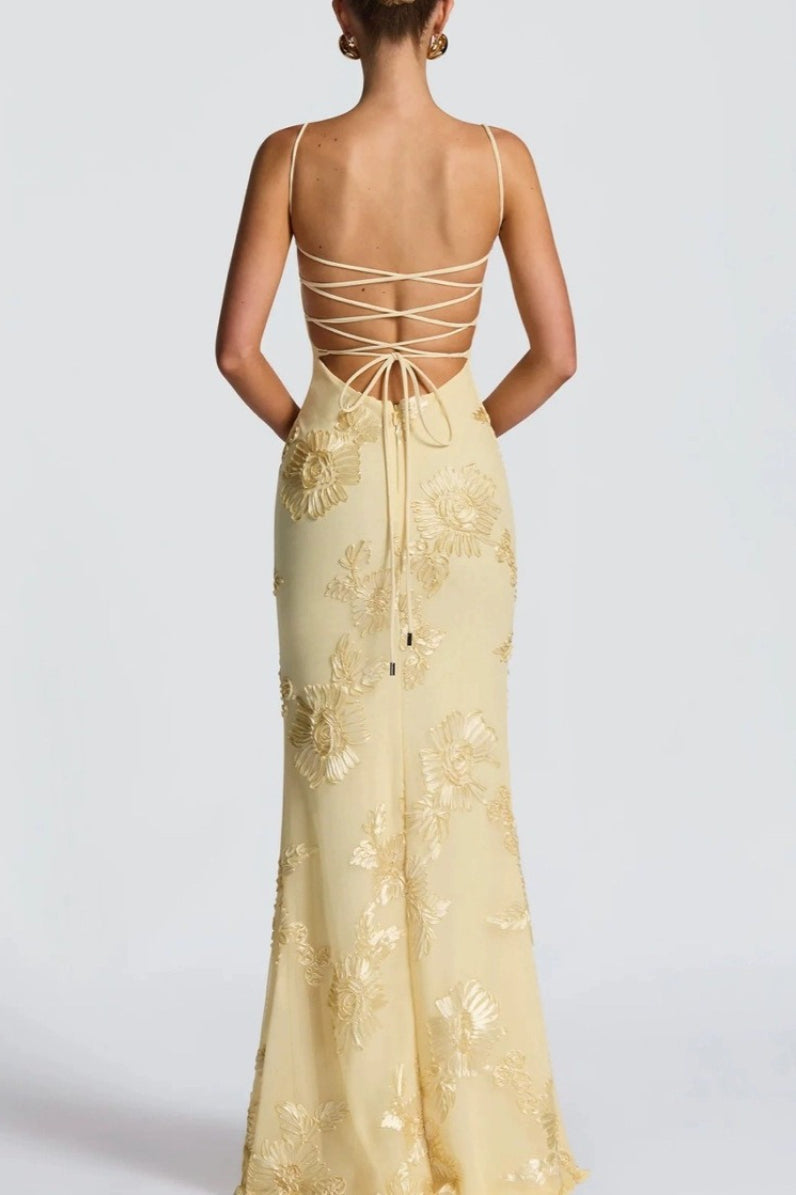 Flower Strapless Column Prom Dress